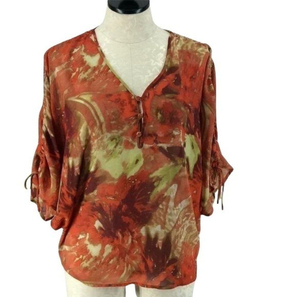 Rose & Olive sheer abstract batwing small‎ Boho Festival blouse